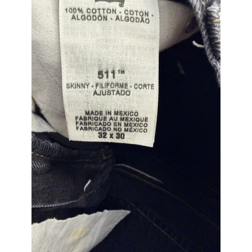 Levi's 511 Jeans Mens 32x30‎ Black Dark Wash Slim Straight Leg Denim Pants